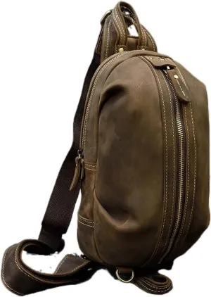 Men's chest bag retro cowhide summer travel suspender shoulder crossbody bag