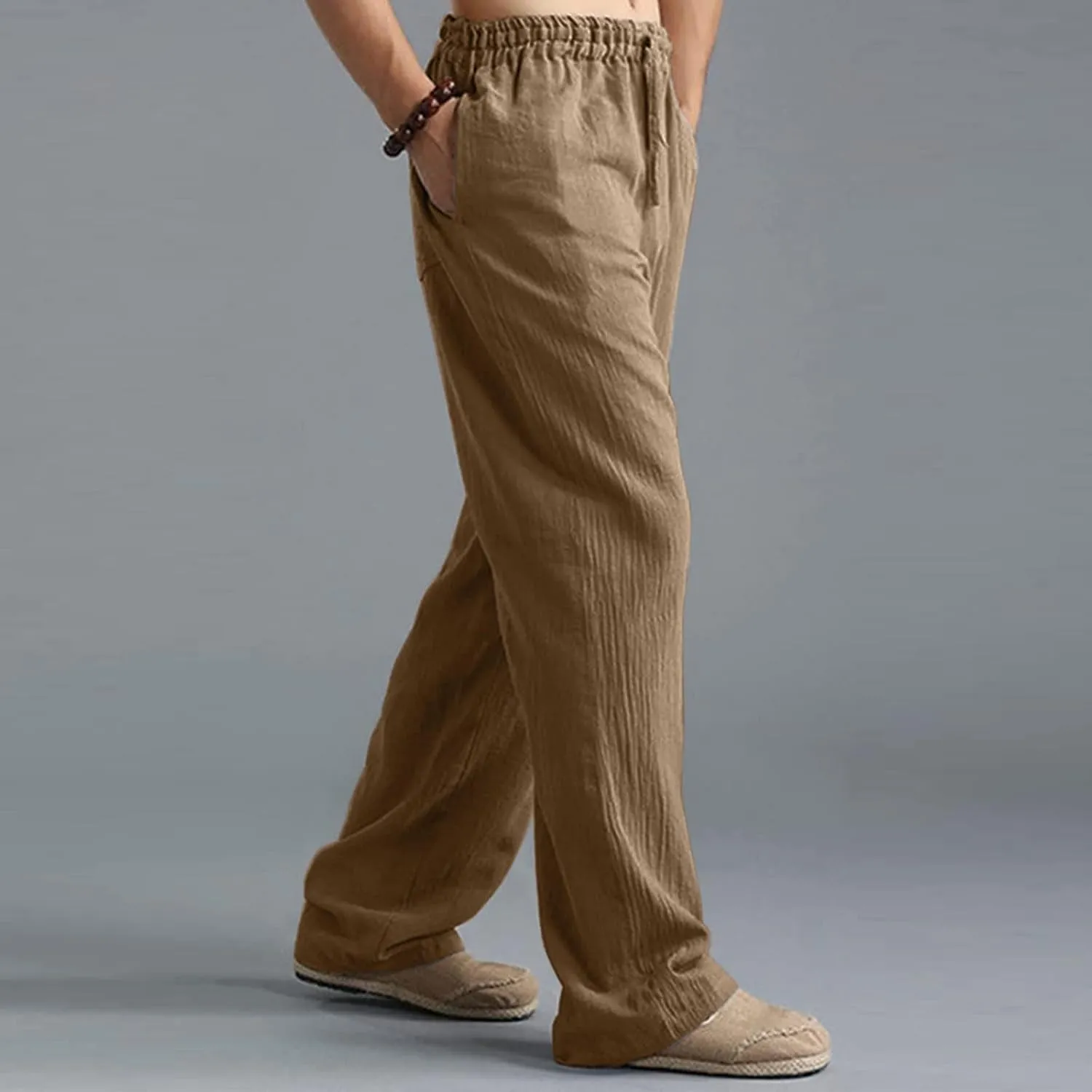 Mens Comfy Pants Long Big and Tall Pleated Baggy Quick Dry Casual Trousers Summer Gym Joggers Pants