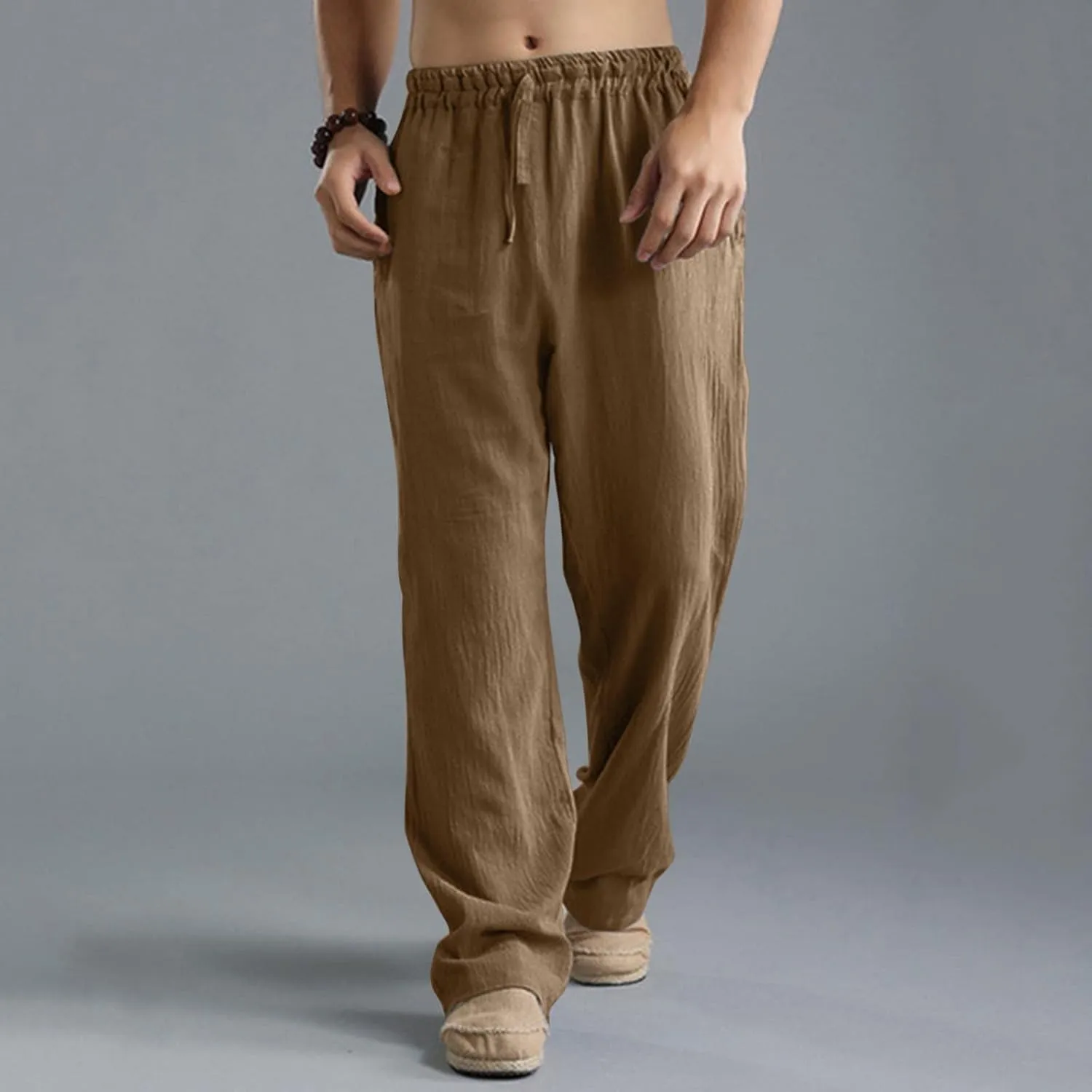Mens Comfy Pants Long Big and Tall Pleated Baggy Quick Dry Casual Trousers Summer Gym Joggers Pants