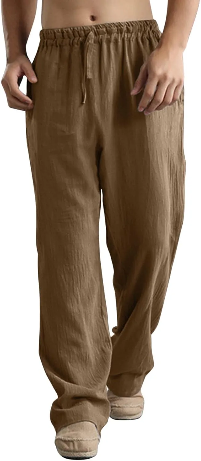 Mens Comfy Pants Long Big and Tall Pleated Baggy Quick Dry Casual Trousers Summer Gym Joggers Pants