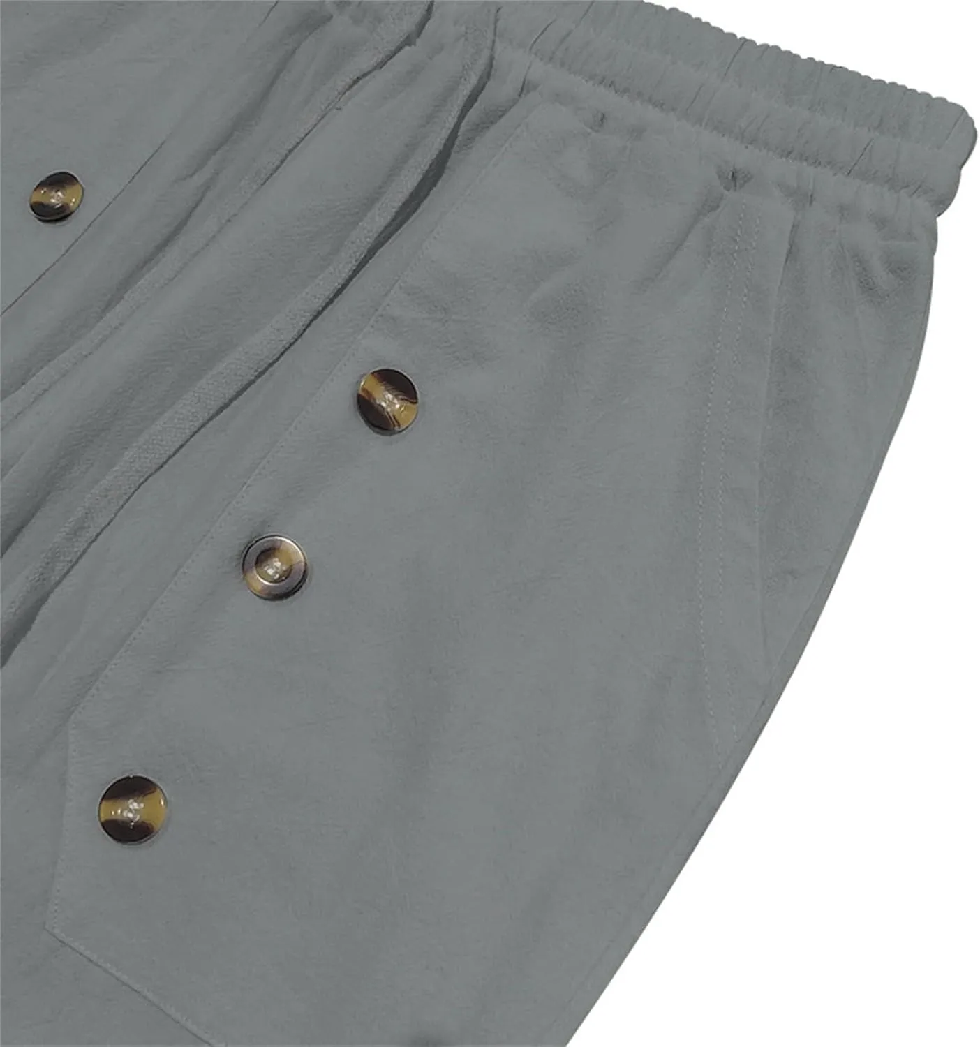 Mens Cotton Linen Harem Pants Drawstring Casual Cropped Button Trouser Lightweight Loose Beach Yoga Pants with Pocket