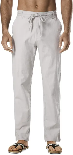 Men's Drawstring Linen Pant Elastic Waist Relaxed-Fit Casual Beach Trousers