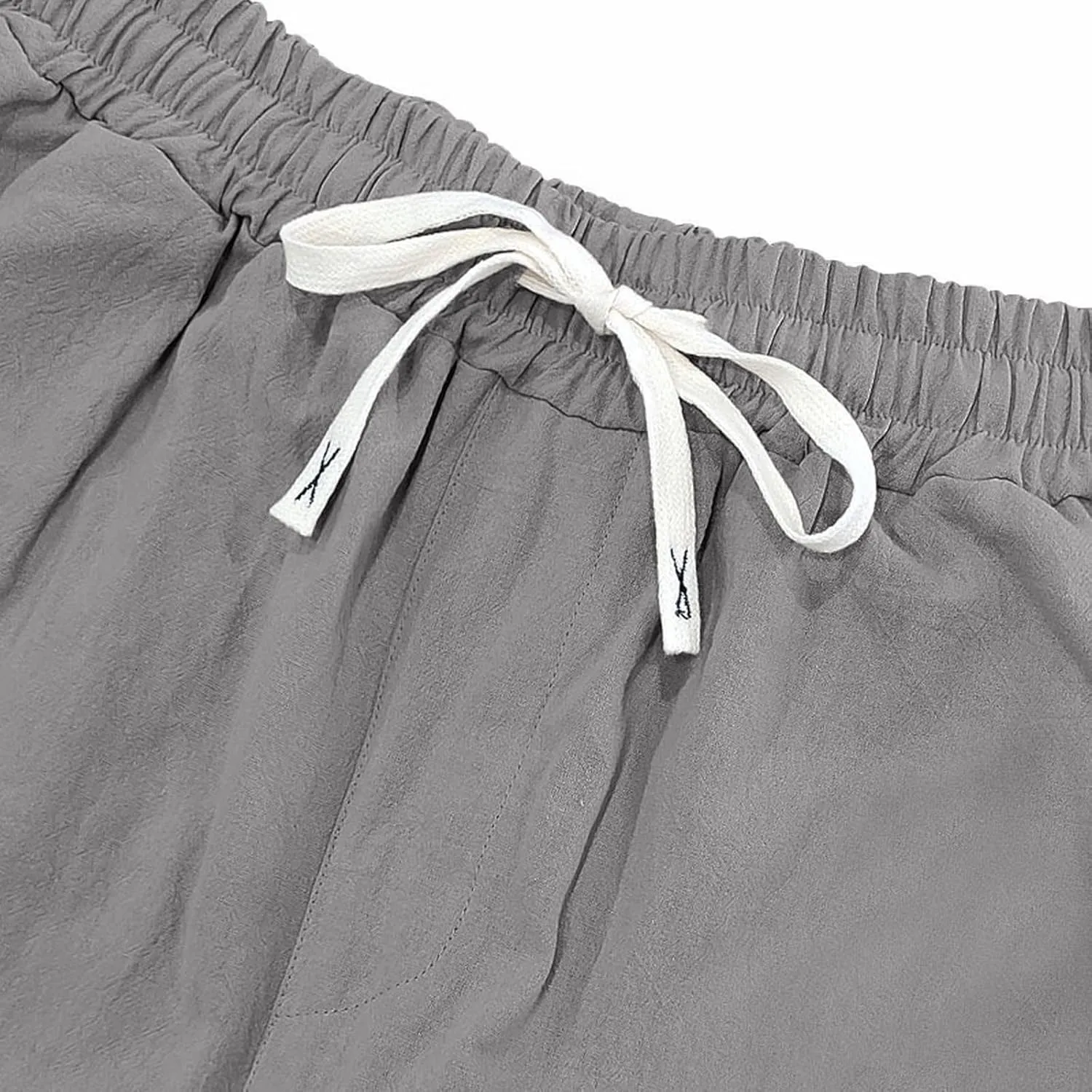 Mens Drawstring Linen Pants Loose Fit Casual Summer Beach Plain Trousers Fashion Outdoor Hiking Camping Wedding Pant