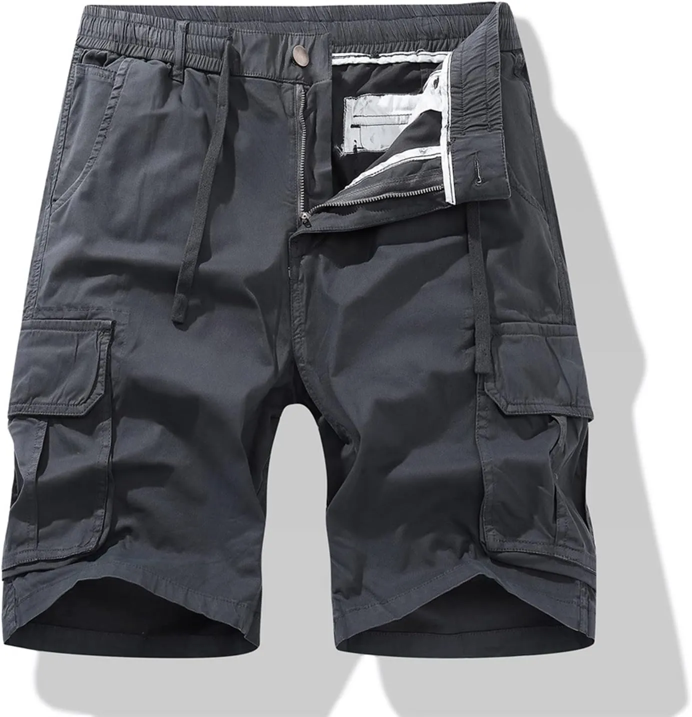 Mens Drawstring Shorts 5 Inch Inseam Casual Cargo Shorts Regular Fit Multi Pocket Cotton Shorts Outdoor Sport Shorts