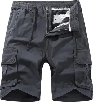 Mens Drawstring Shorts 5 Inch Inseam Casual Cargo Shorts Regular Fit Multi Pocket Cotton Shorts Outdoor Sport Shorts