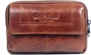Mens Leather Belt Loops Waist Bag Wallet Purse Fanny Pack (Brown)
