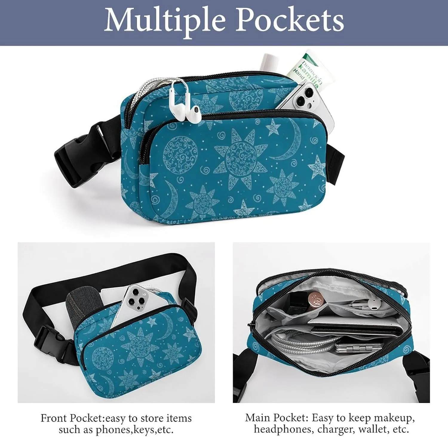 Mens Lightweight Travel Waist Pack Compatible with Trippy Sun Abstract Moon Crossbody Fanny Bag with Adjustable Strap