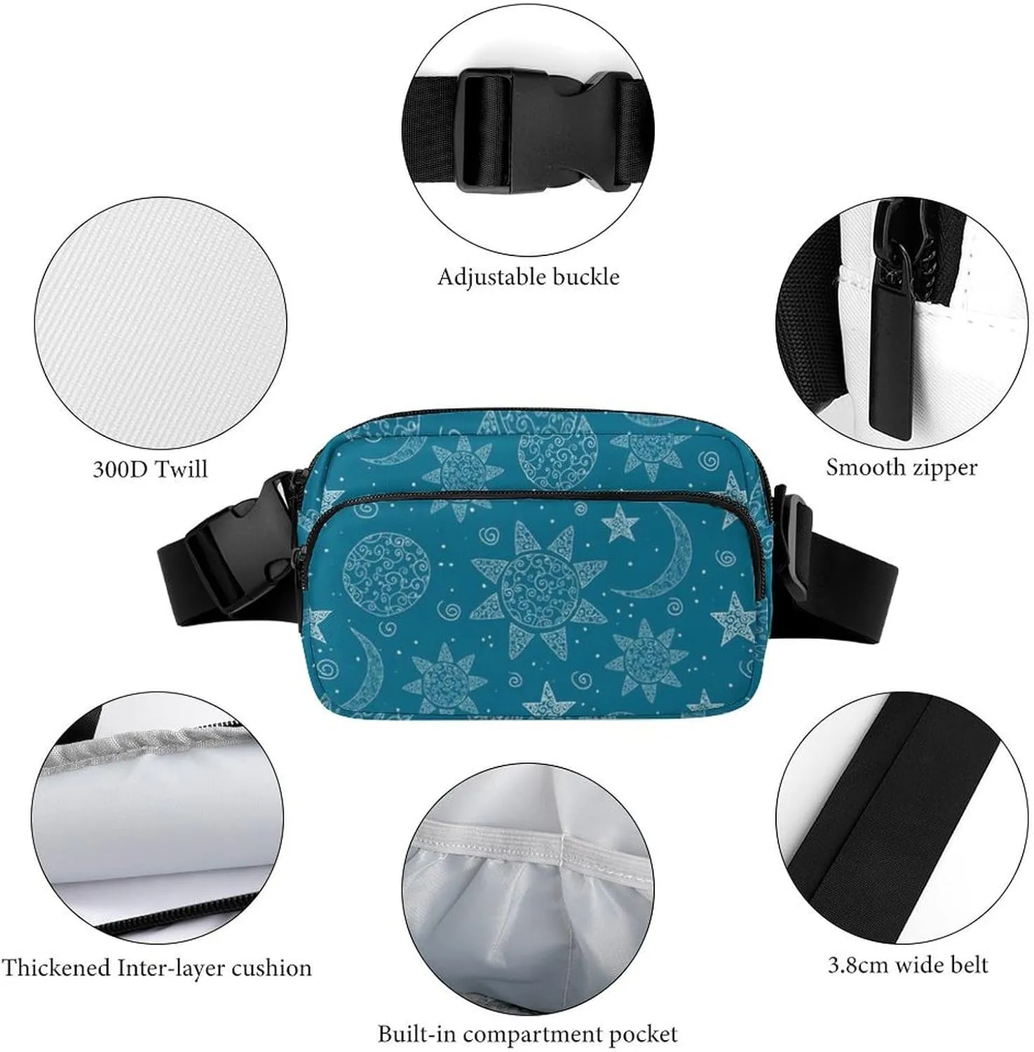 Mens Lightweight Travel Waist Pack Compatible with Trippy Sun Abstract Moon Crossbody Fanny Bag with Adjustable Strap