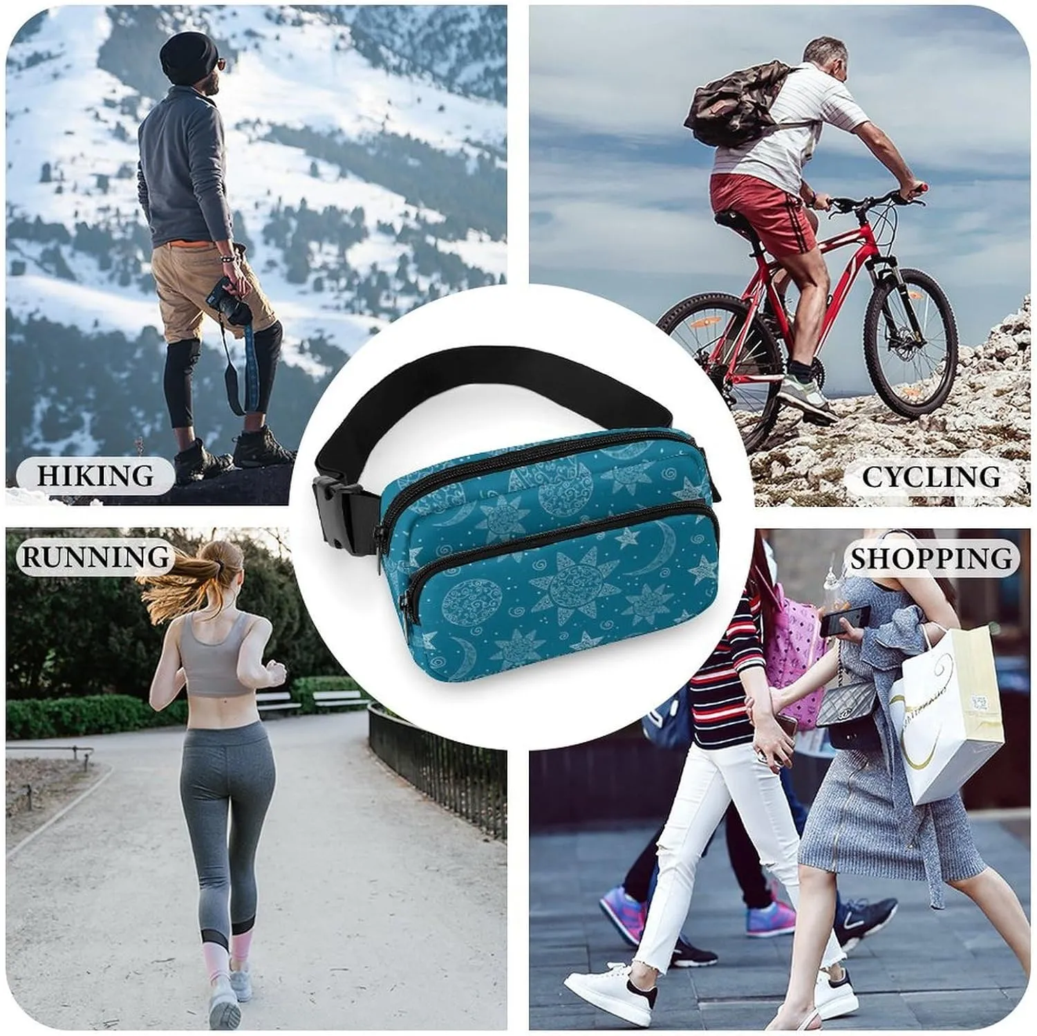 Mens Lightweight Travel Waist Pack Compatible with Trippy Sun Abstract Moon Crossbody Fanny Bag with Adjustable Strap