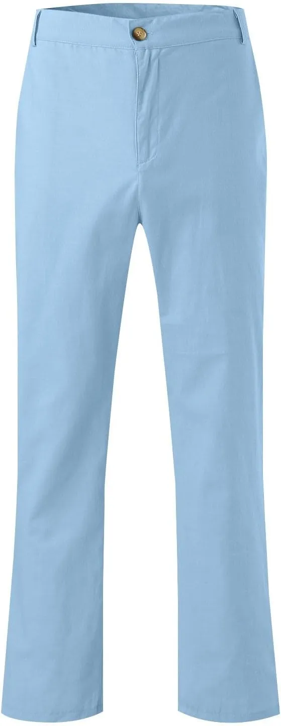 Men's Linen Pants Loose Fit Casual Summer Office Business Dress Pant Lightweight Baggy Beach Plain Vacation Trousers