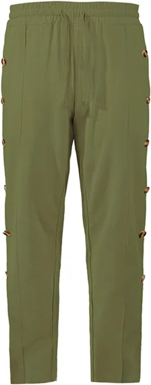 Mens Loose Side Button Pants Casual Straight Leg Elastic HIgh Waist Linen Trousers Breathable Summer Beach Yoga Pants