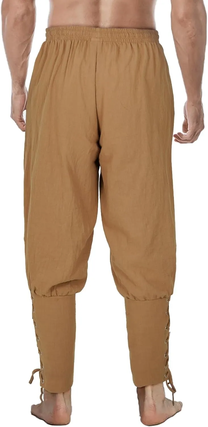Men's Pirate Pants Renaissance Medieval Viking Pants Linen Ankle Banded Trousers Halloween Costume