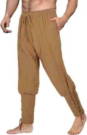 Men's Pirate Pants Renaissance Medieval Viking Pants Linen Ankle Banded Trousers Halloween Costume