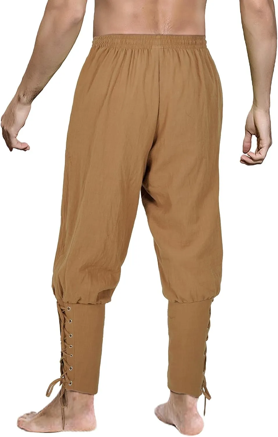Men's Pirate Pants Renaissance Medieval Viking Pants Linen Ankle Banded Trousers Halloween Costume