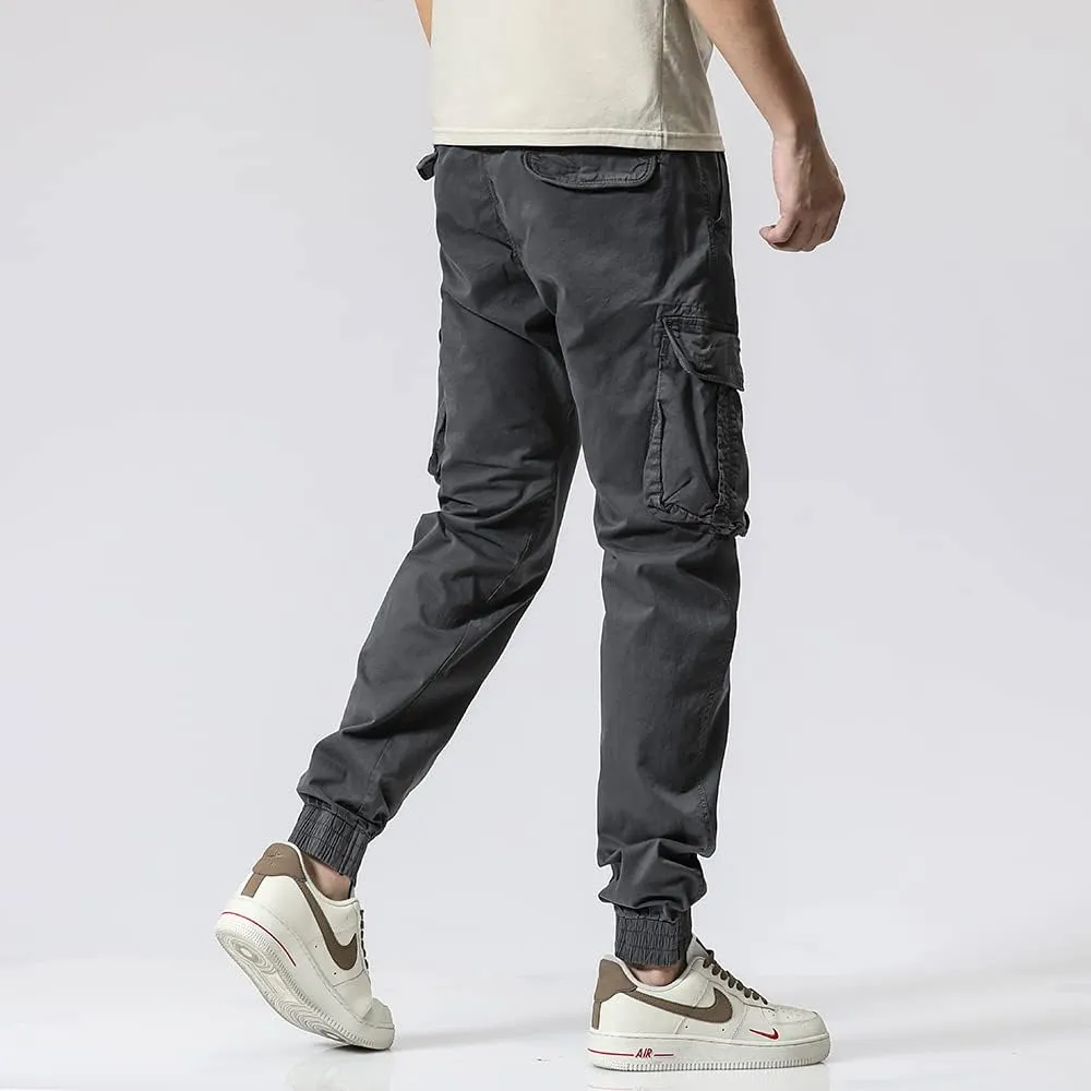 Men's Regular Fit Cargo Pants Drawstring Cotton Multi Pockets Military Pants