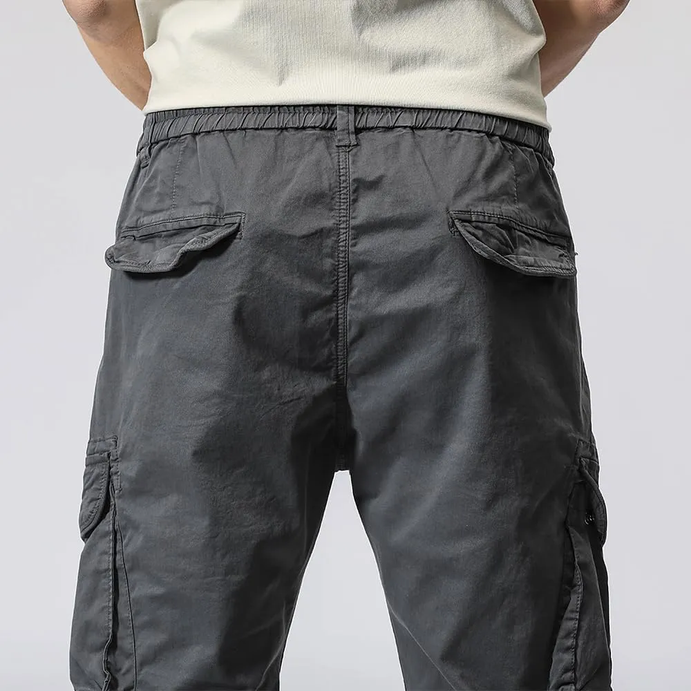 Men's Regular Fit Cargo Pants Drawstring Cotton Multi Pockets Military Pants