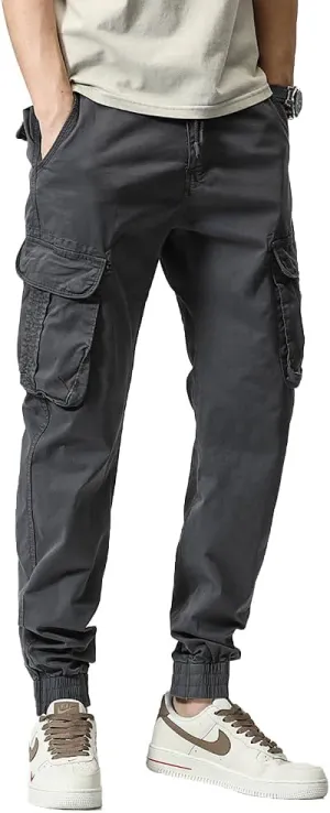 Men's Regular Fit Cargo Pants Drawstring Cotton Multi Pockets Military Pants