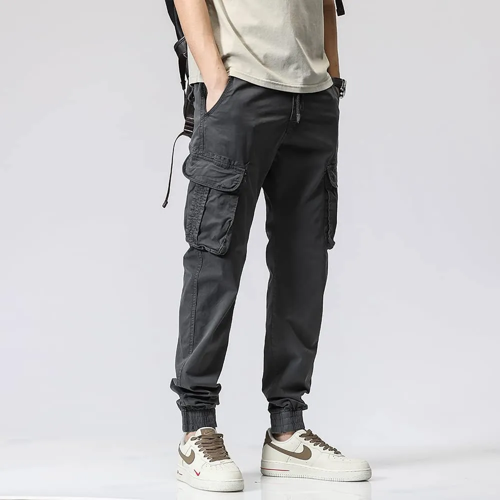 Men's Regular Fit Cargo Pants Drawstring Cotton Multi Pockets Military Pants