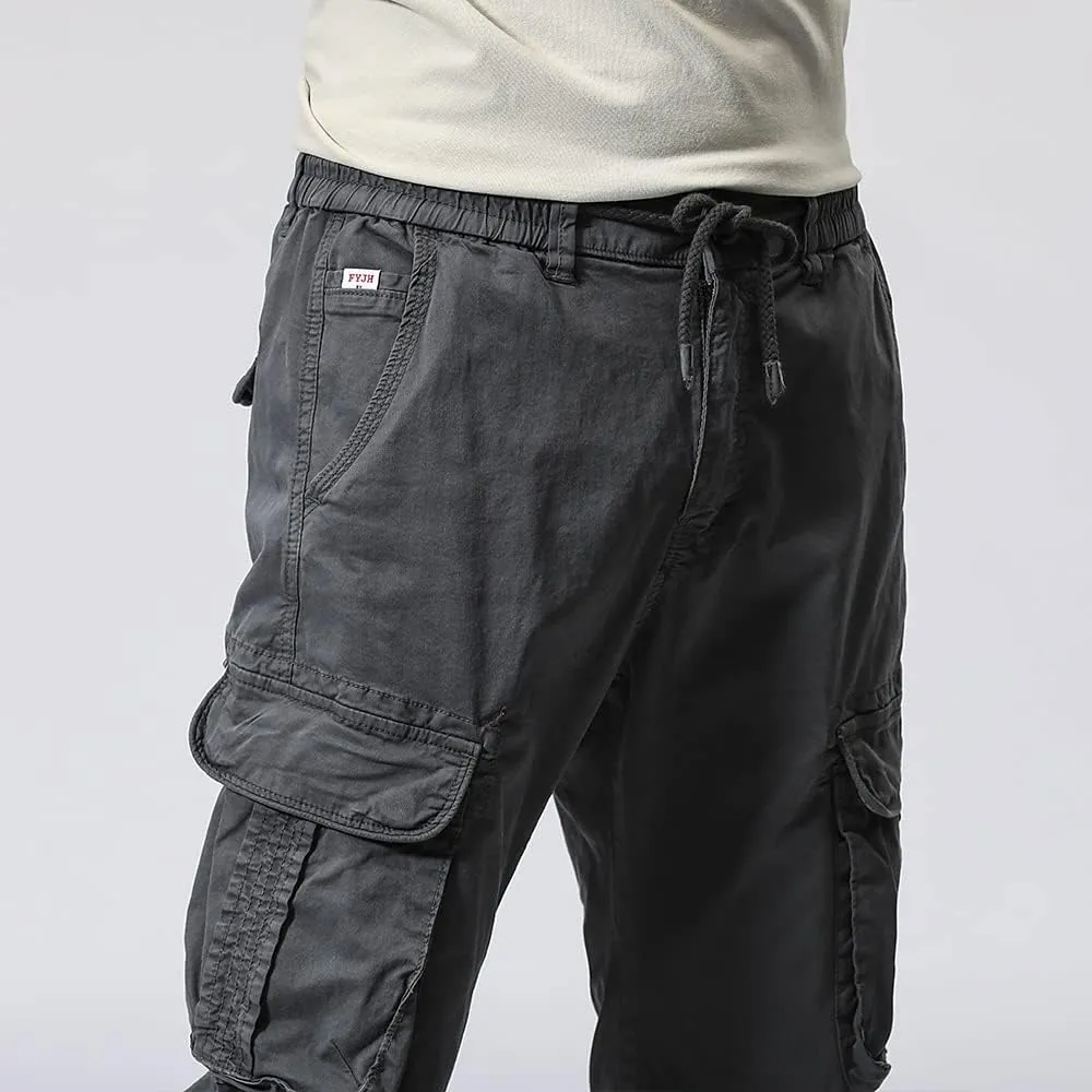 Men's Regular Fit Cargo Pants Drawstring Cotton Multi Pockets Military Pants