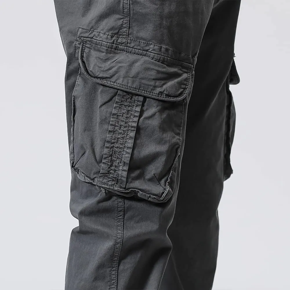 Men's Regular Fit Cargo Pants Drawstring Cotton Multi Pockets Military Pants