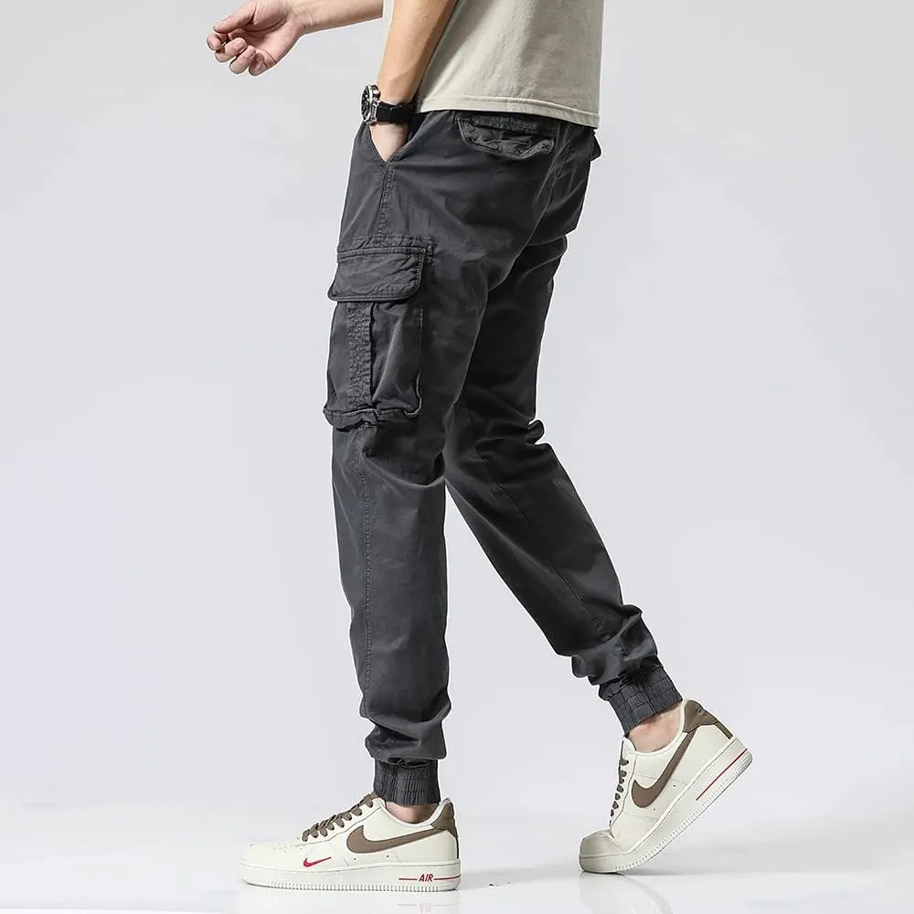Men's Regular Fit Cargo Pants Drawstring Cotton Multi Pockets Military Pants