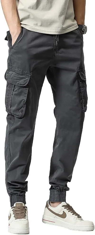 Men's Regular Fit Cargo Pants Drawstring Cotton Multi Pockets Military Pants