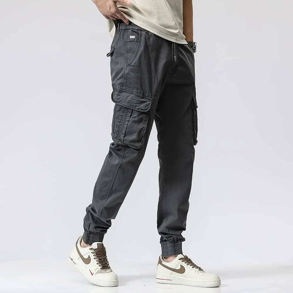 Men's Regular Fit Cargo Pants Drawstring Cotton Multi Pockets Military Pants