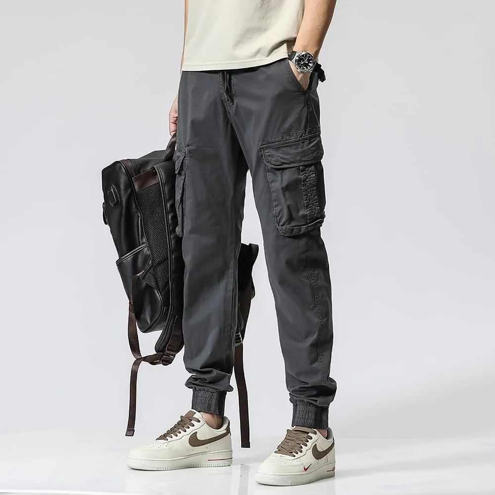 Men's Regular Fit Cargo Pants Drawstring Cotton Multi Pockets Military Pants