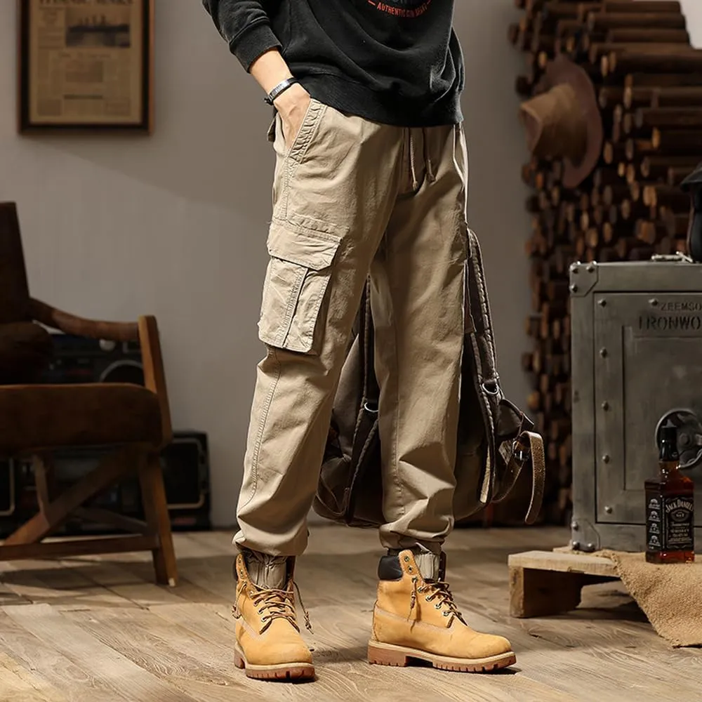Men's Regular Fit Military Cargo Pants Multi Pockets Drawstring Cotton Tactical Pants