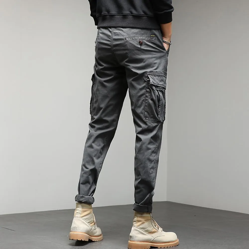 Men's Regular Fit Tactical Cargo Pants Drawstring Cotton Multi Pockets Work Trousers