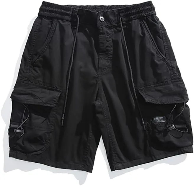 Men's Relaxed Fit Tactical Cargo Shorts Summer Multi Pockets Drawstring Cotton Work Shorts