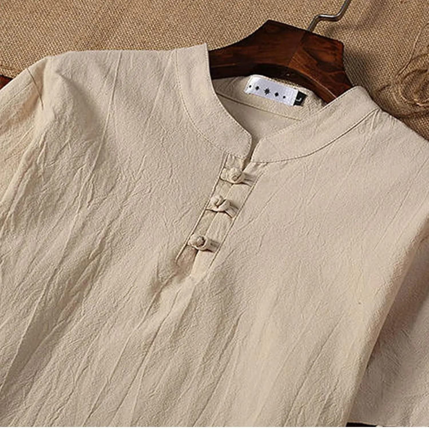 Men's Short Sleeve Tracksuit Vintage Fashion Chinese Buckle T-Shirts and Drawstring Shorts Cotton Linen Beach Outfits