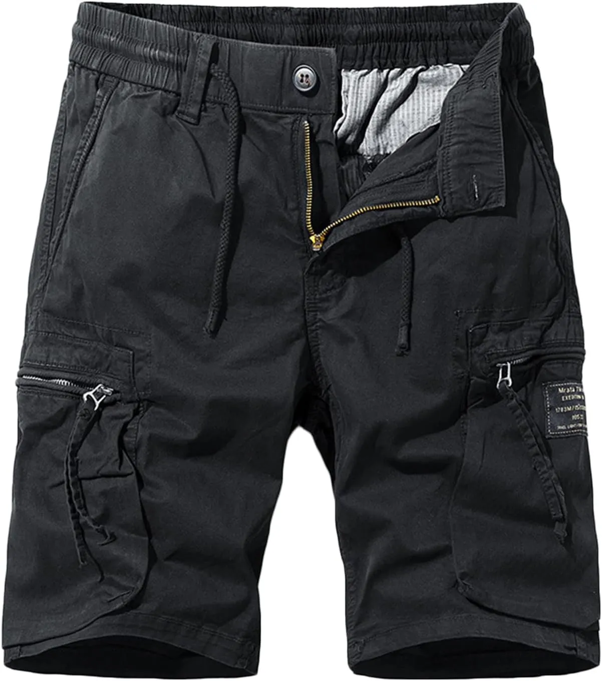 Mens Stretch Shorts Classic Fit Cotton Drawstring Multi Pockets Solid Cargo Shorts Fashion Work Tooling Shorts