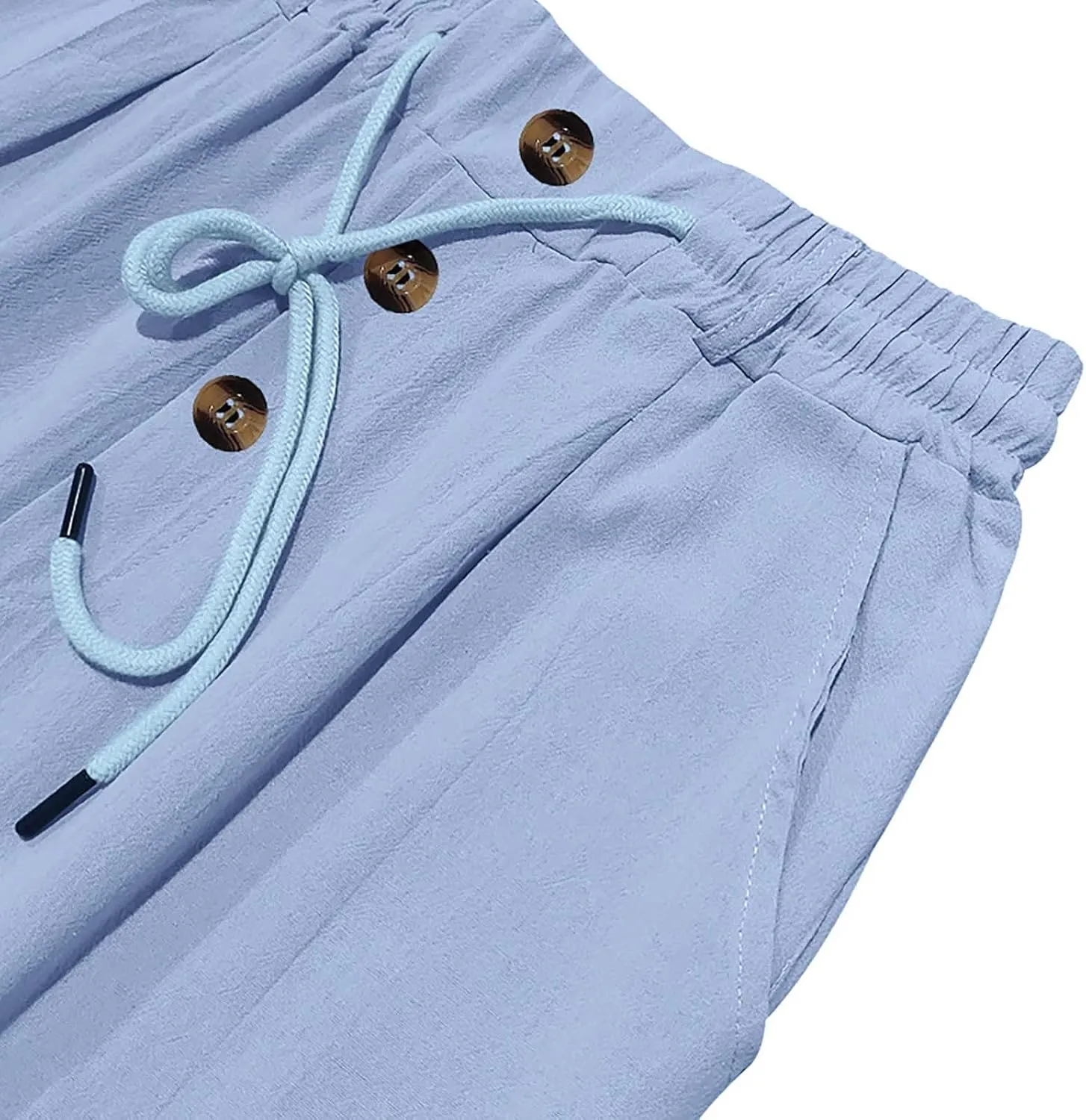 Mens Summer Beach Linen Pants Drawstring Elastic Waist Button Down Casual Trousers Lightweight Loose Fit Yoga Pants