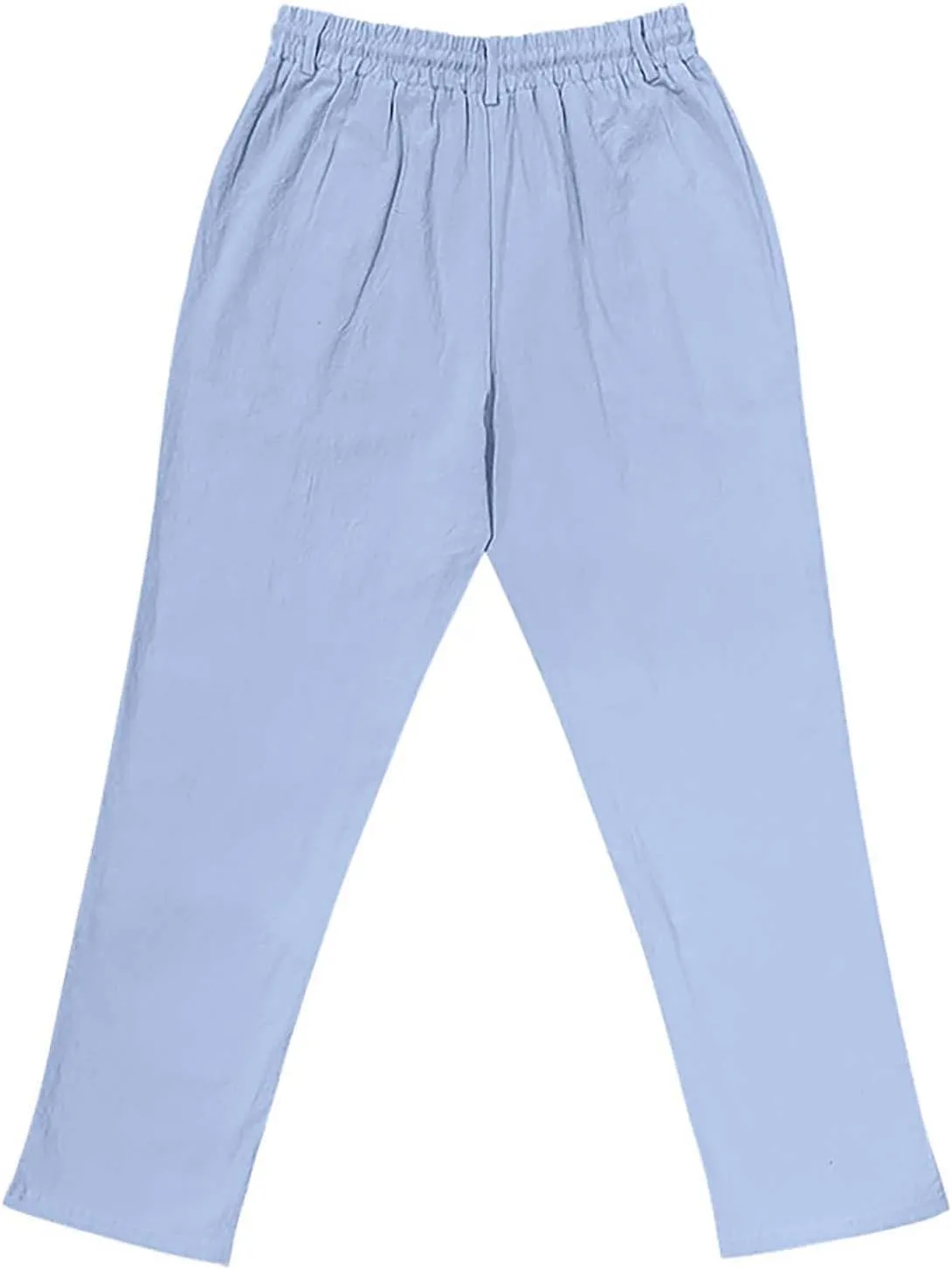 Mens Summer Beach Linen Pants Drawstring Elastic Waist Button Down Casual Trousers Lightweight Loose Fit Yoga Pants