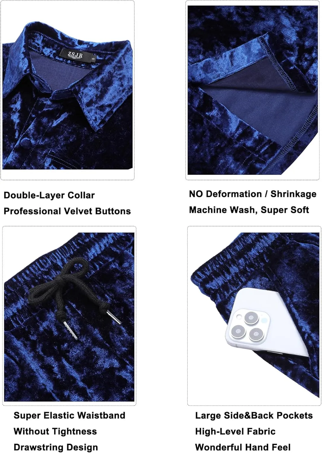 Mens Tracksuit Diamond Velvet Shirts and Shorts Set Fashion Casual 2 Piece Outfits for Men