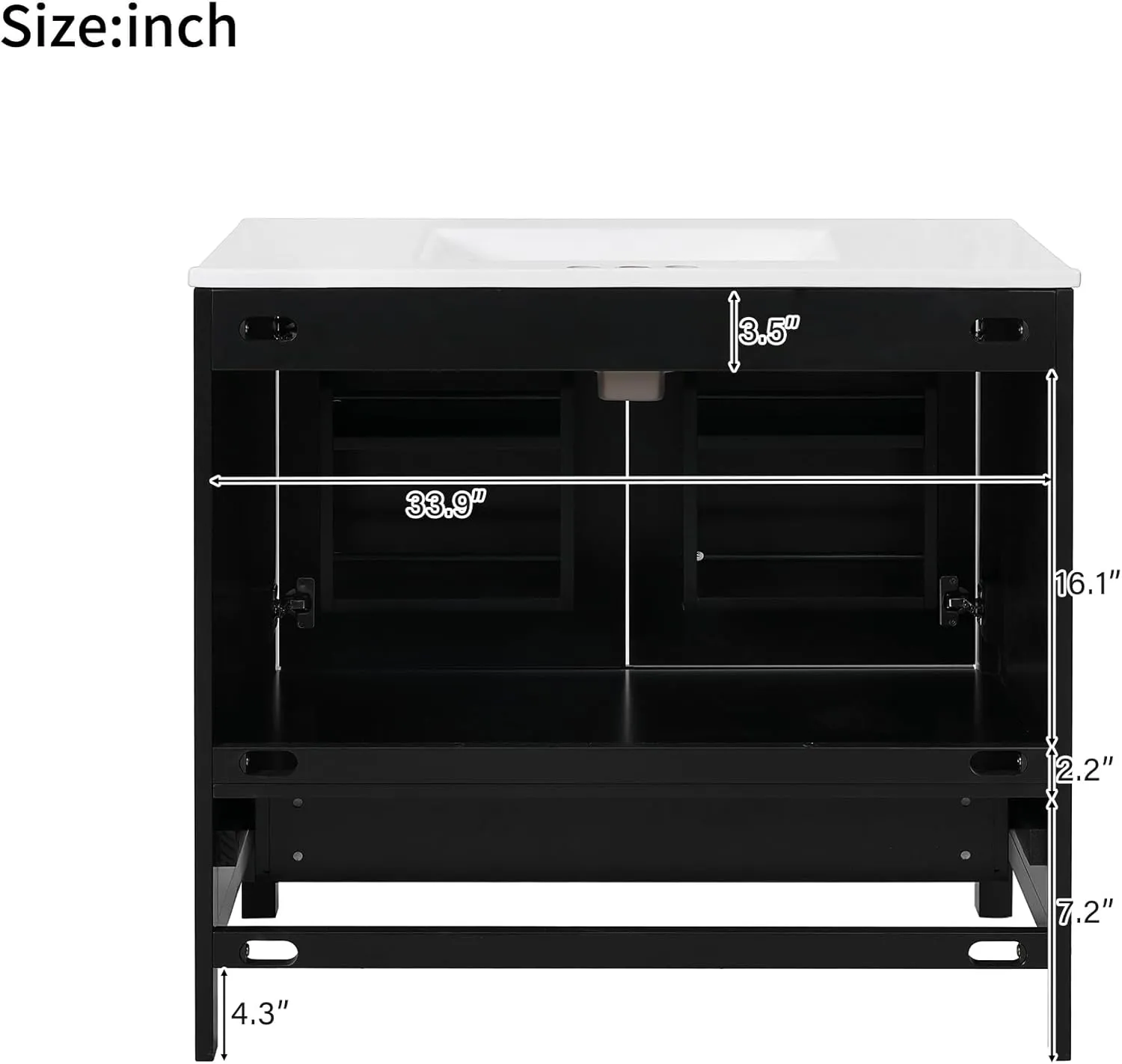 Merax 36" Bathroom Vanity with Ceramic Sink, Soft-Close Doors, Double Storage Shelves and Divided Drawer – Modern Bathroom Cabinet with Ample Storage, Black