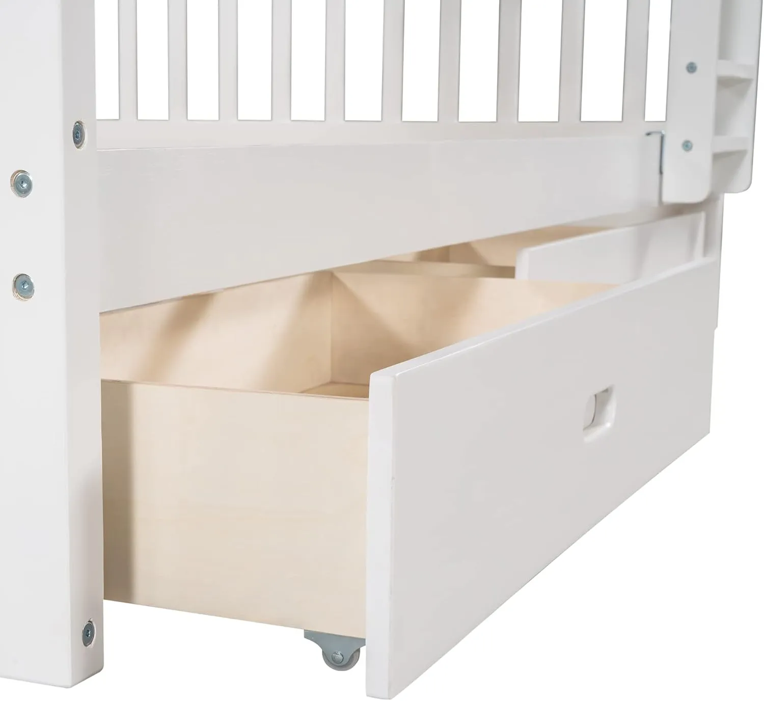 Merax Wood Bunk Bed with Drawers,Convertible Bunk Bed with Ladders and Two Storage Drawers,Solid Wood Detachable Bed Frame with Ladders,Full Over Full,White