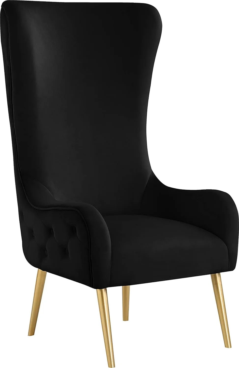 Meridian Furniture 536Black Alexander Collection Modern | Contemporary Velvet Upholstered Accent Chair with Sturdy Gold Metal Legs and Deep Button Tufting on Back, 27" W x 33" D x 51" H