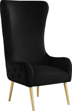Meridian Furniture 536Black Alexander Collection Modern | Contemporary Velvet Upholstered Accent Chair with Sturdy Gold Metal Legs and Deep Button Tufting on Back, 27" W x 33" D x 51" H