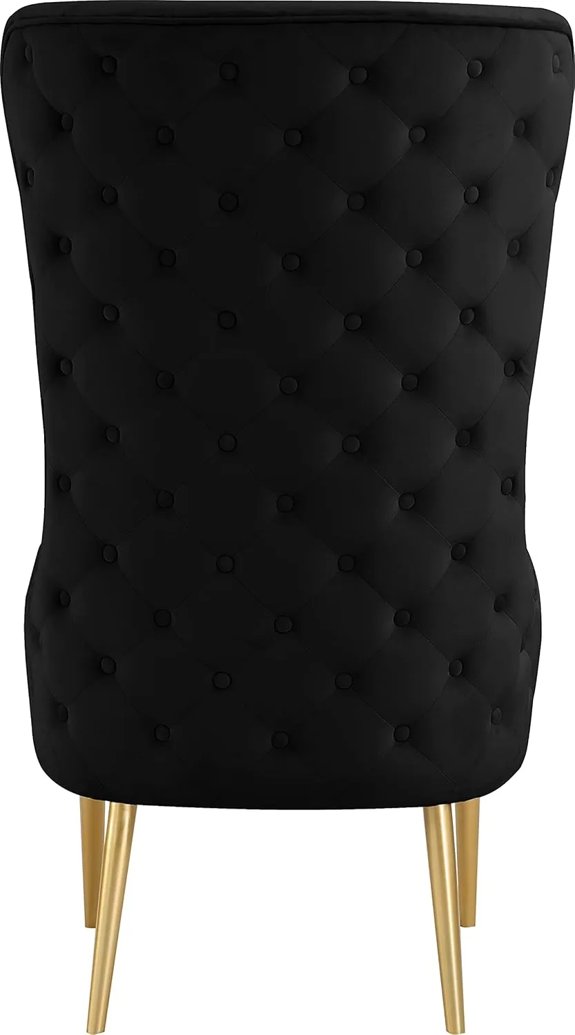 Meridian Furniture 536Black Alexander Collection Modern | Contemporary Velvet Upholstered Accent Chair with Sturdy Gold Metal Legs and Deep Button Tufting on Back, 27" W x 33" D x 51" H
