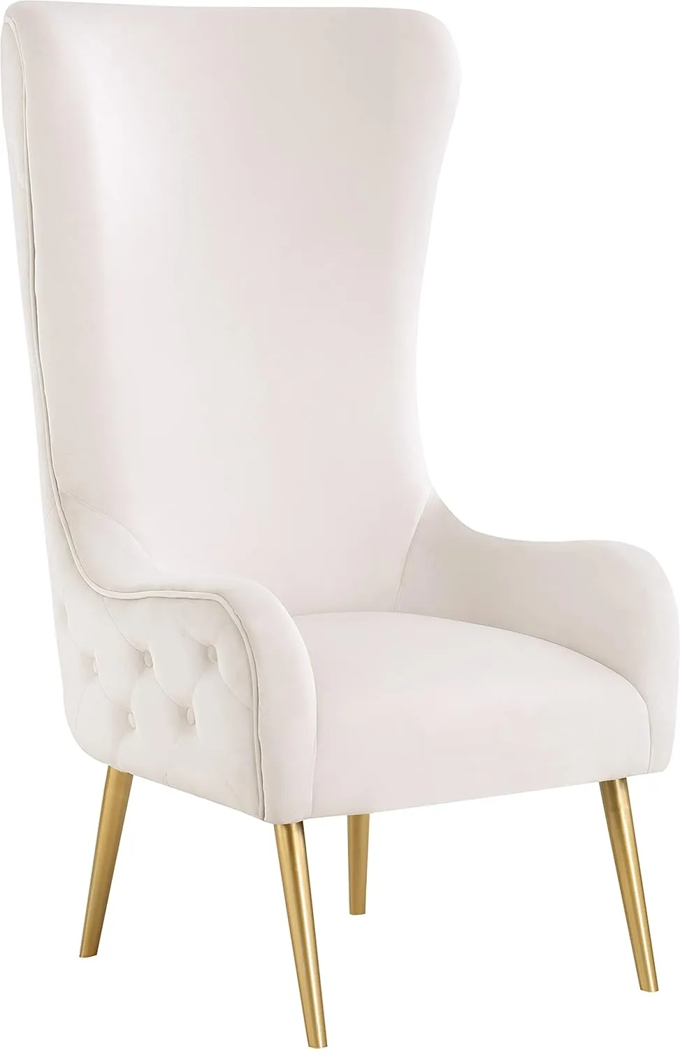 Meridian Furniture 536Cream Alexander Collection Modern | Contemporary Velvet Upholstered Accent Chair with Sturdy Gold Metal Legs and Deep Button Tufting on Back, 27" W x 33" D x 51" H