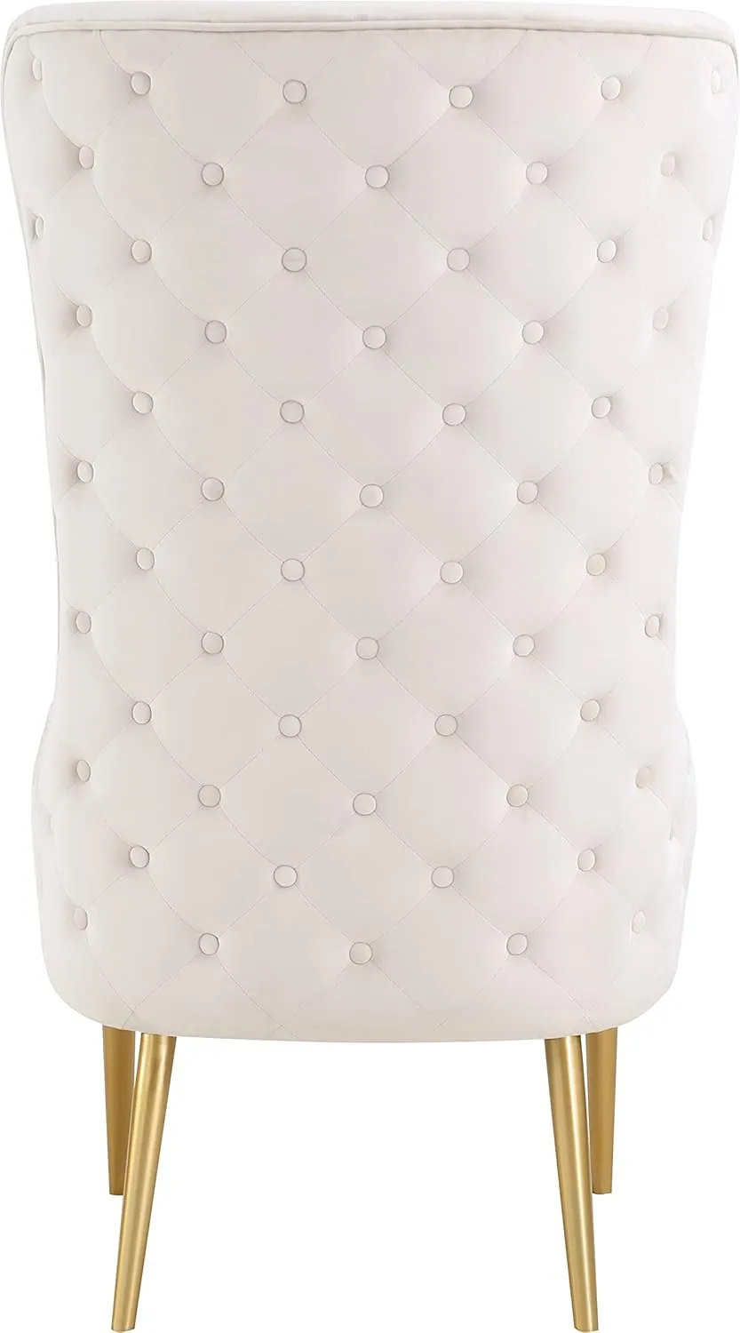 Meridian Furniture 536Cream Alexander Collection Modern | Contemporary Velvet Upholstered Accent Chair with Sturdy Gold Metal Legs and Deep Button Tufting on Back, 27" W x 33" D x 51" H