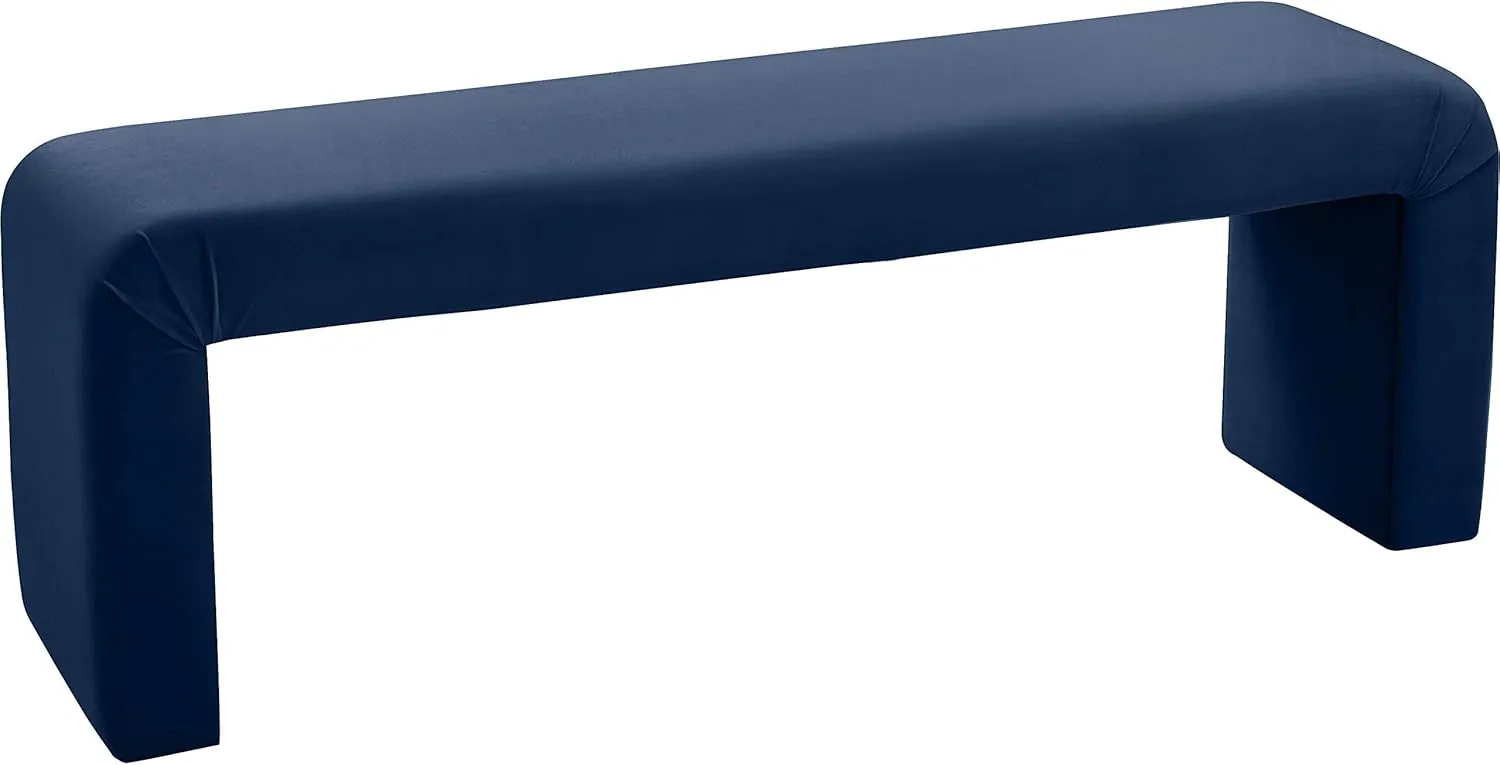 Meridian Furniture Minimalist Collection Modern | Contemporary Velvet Upholstered Bench, 53" W x 14.75" D x 18.25" H, Navy