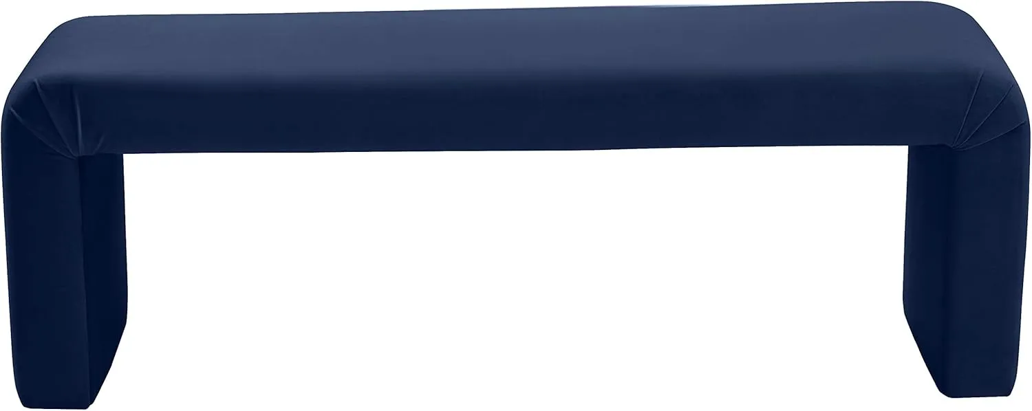 Meridian Furniture Minimalist Collection Modern | Contemporary Velvet Upholstered Bench, 53" W x 14.75" D x 18.25" H, Navy