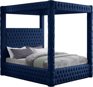 Meridian Furniture RoyalNavy-K Royal Collection Modern | Contemporary Velvet Upholstered King Bed with Soft Navy Velvet, Deep Elegant Tufting, Canopy, 86.5" W x 89" D x 87" H, Navy, King