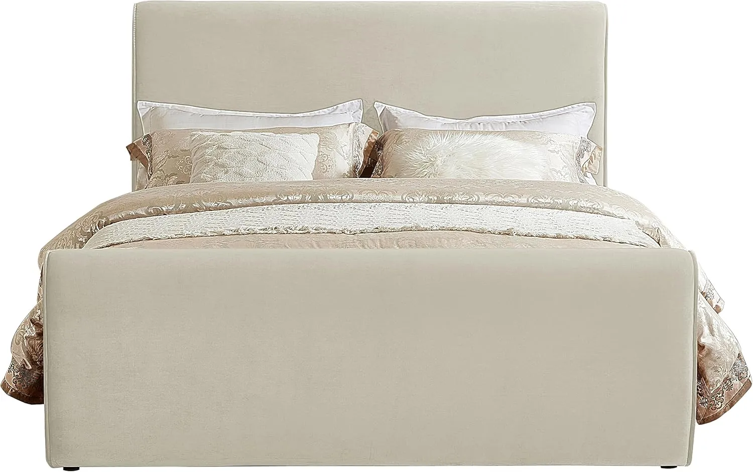 Meridian Furniture SloanCream-K Sloan Collection Modern | Contemporary Velvet Upholstered King Bed with Rich Soft Cream Velvet, Curved Headboard and Footboard, 82" W x 96" D x 45" H, Cream, King