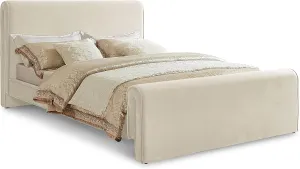 Meridian Furniture SloanCream-K Sloan Collection Modern | Contemporary Velvet Upholstered King Bed with Rich Soft Cream Velvet, Curved Headboard and Footboard, 82" W x 96" D x 45" H, Cream, King