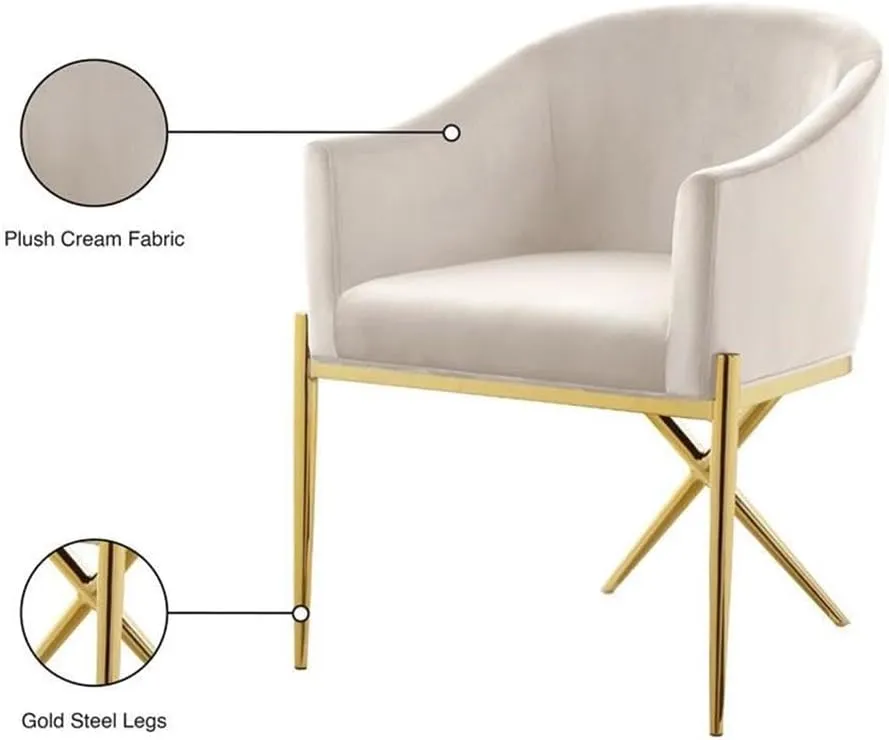 Meridian Furniture Xavier Collection Modern | Contemporary Velvet Upholstered Dining Chair with Sturdy Steel X Shaped Legs, 25.5" W x 24.5" D x 31.5" H, Cream