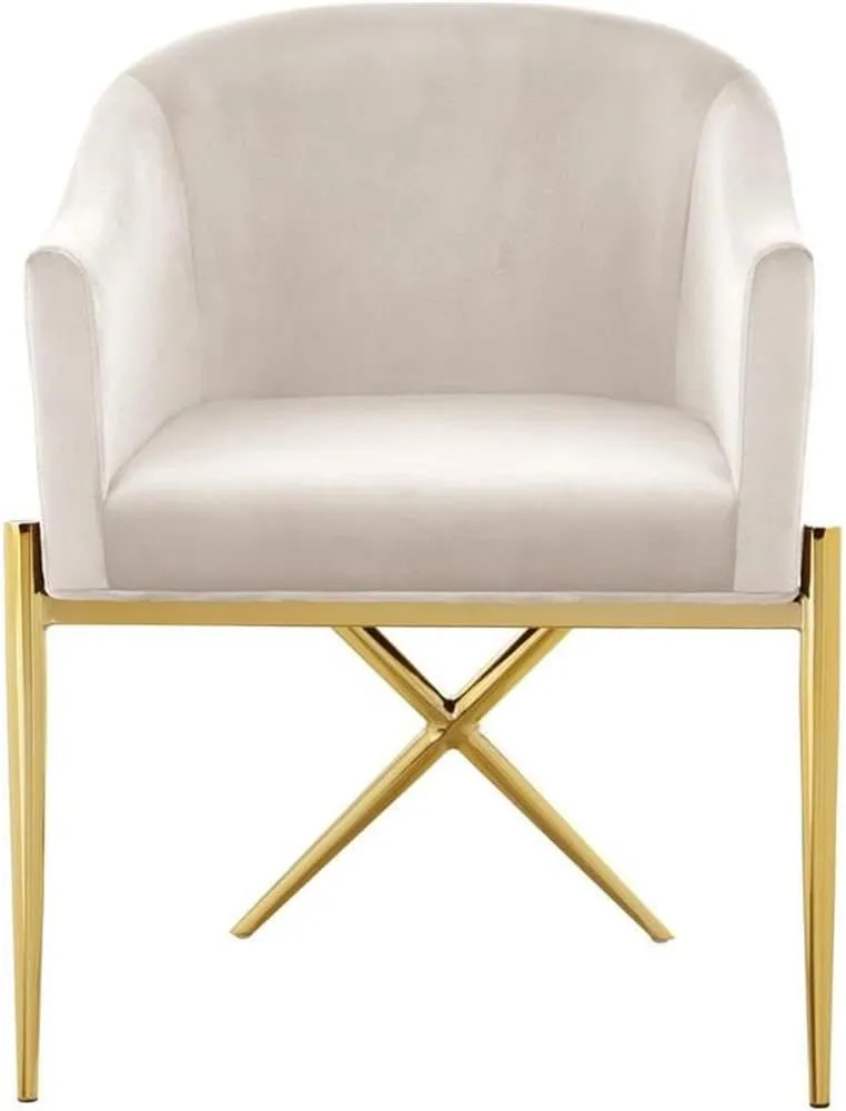 Meridian Furniture Xavier Collection Modern | Contemporary Velvet Upholstered Dining Chair with Sturdy Steel X Shaped Legs, 25.5" W x 24.5" D x 31.5" H, Cream
